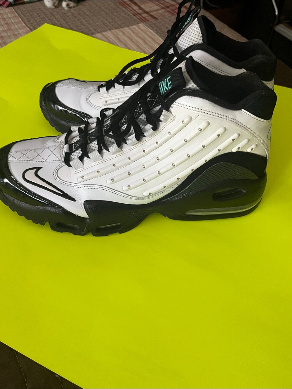 Ken Griffey jr Nike White and Black High-Top Sneakers with Teal Accents Like new